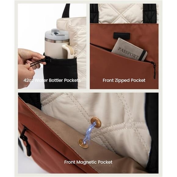 Tote Bag for Women, puffer tote bag for Work Travel Nurse, Lightweight - Picture 5 of 7